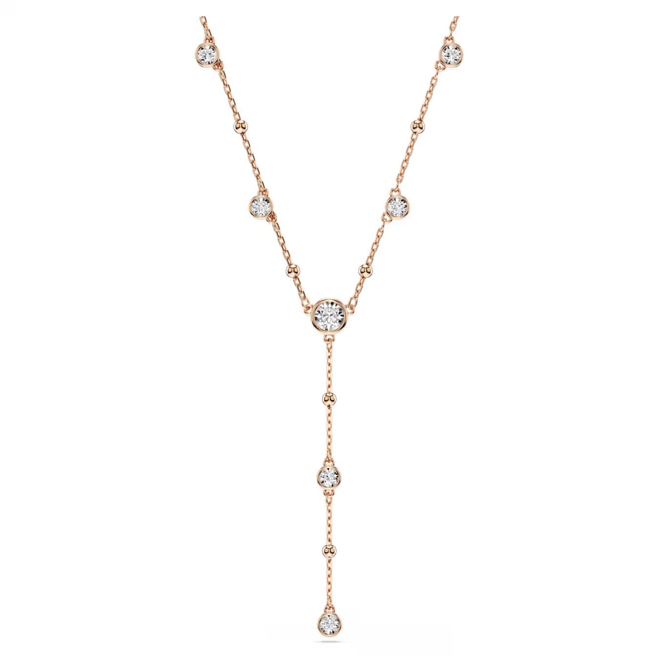 Collana a Y Imber Taglio Round, Bianco, Finitura oro rosa 18K Swarovski