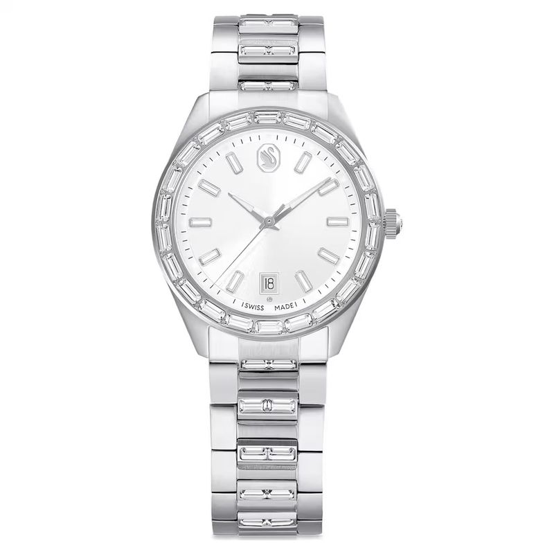 Orologio Matrix date Fabbricato in Svizzera, Bracciale di metallo, Tono argentato, Acciaio inossidabile Swarovski Orologio Matrix date Fabbricato in Svizzera, Bracciale di metallo, Tono argentato, Acciaio inossidabile Swarovski