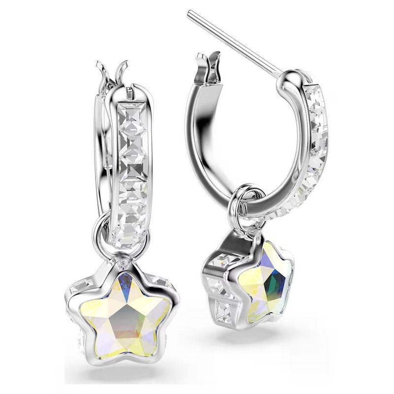 Orecchini pendenti Chroma Taglio misto, Stella, Bianchi, Placcato rodio Swarovski
