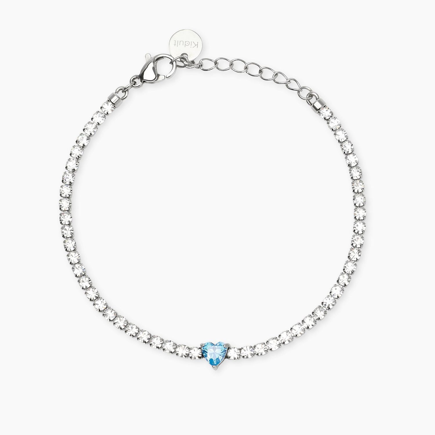 Bracciale tennis in acciaio con cuore in zircone azzurro STYLE 102 Kidult Style