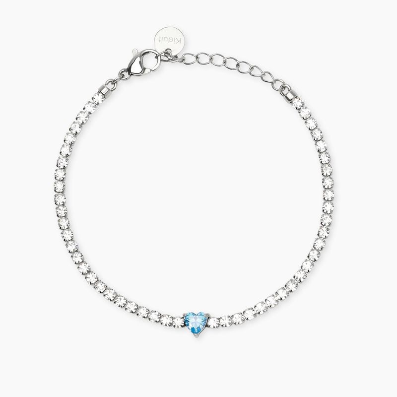 Bracciale tennis in acciaio con cuore in zircone azzurro STYLE 102 Kidult Style