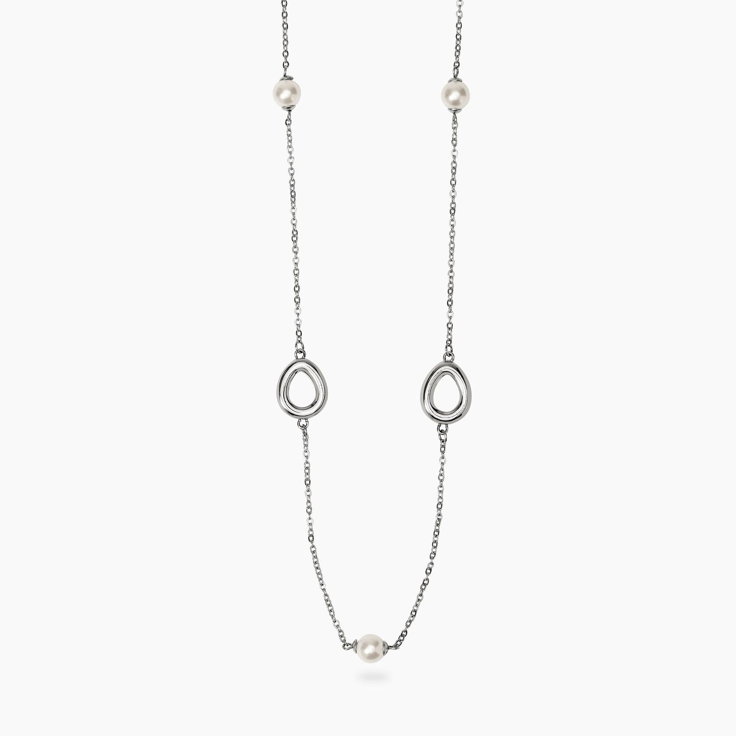 Collana in acciaio con catena rolò, elementi goccia e perle conchiglia STYLE 92 Kidult Style Collana in acciaio con catena rolò, elementi goccia e perle conchiglia STYLE 92 Kidult Style
