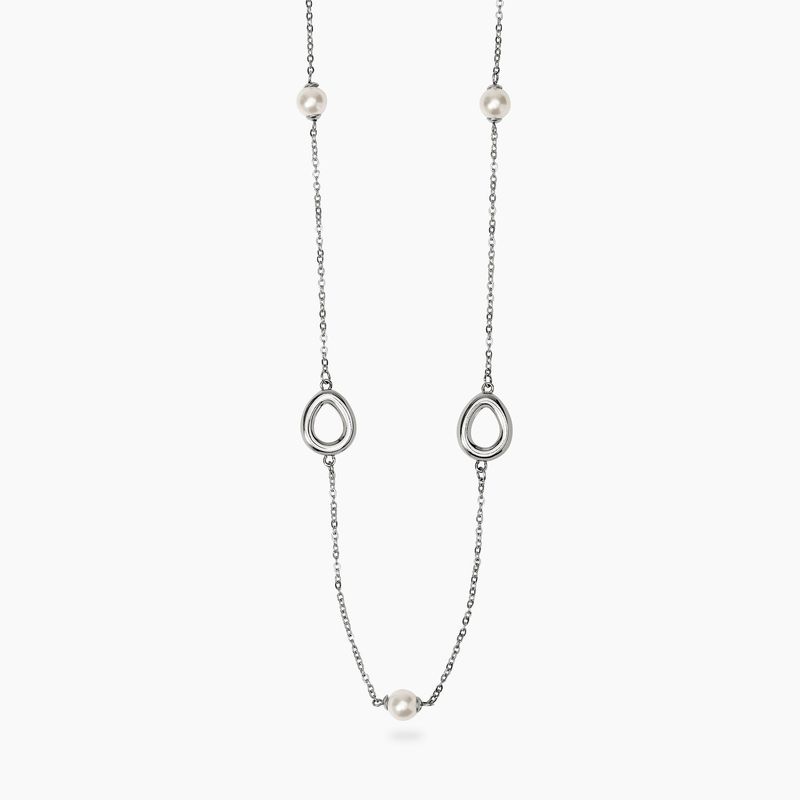 Collana in acciaio con catena rolò, elementi goccia e perle conchiglia STYLE 92 Kidult Style