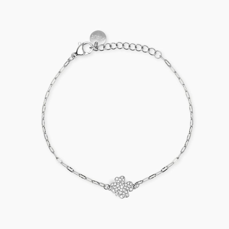 Bracciale in acciaio con catena martellata e ciondolo quadrifoglio STYLE 99 Kidult Style