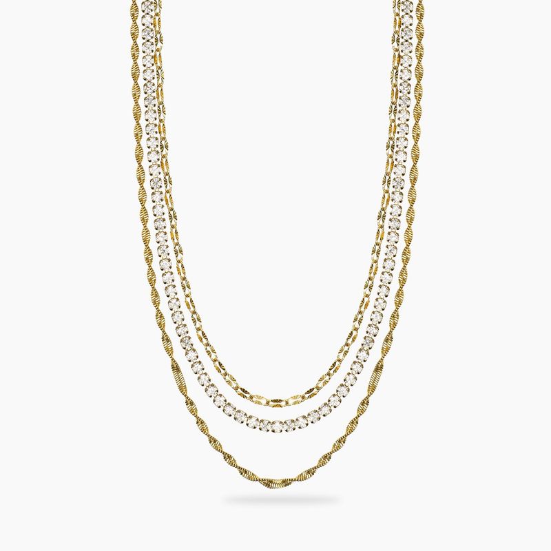 Girocollo in acciaio dorato con catene fancy e tennis di cristalli STYLE 08 Kidult Style