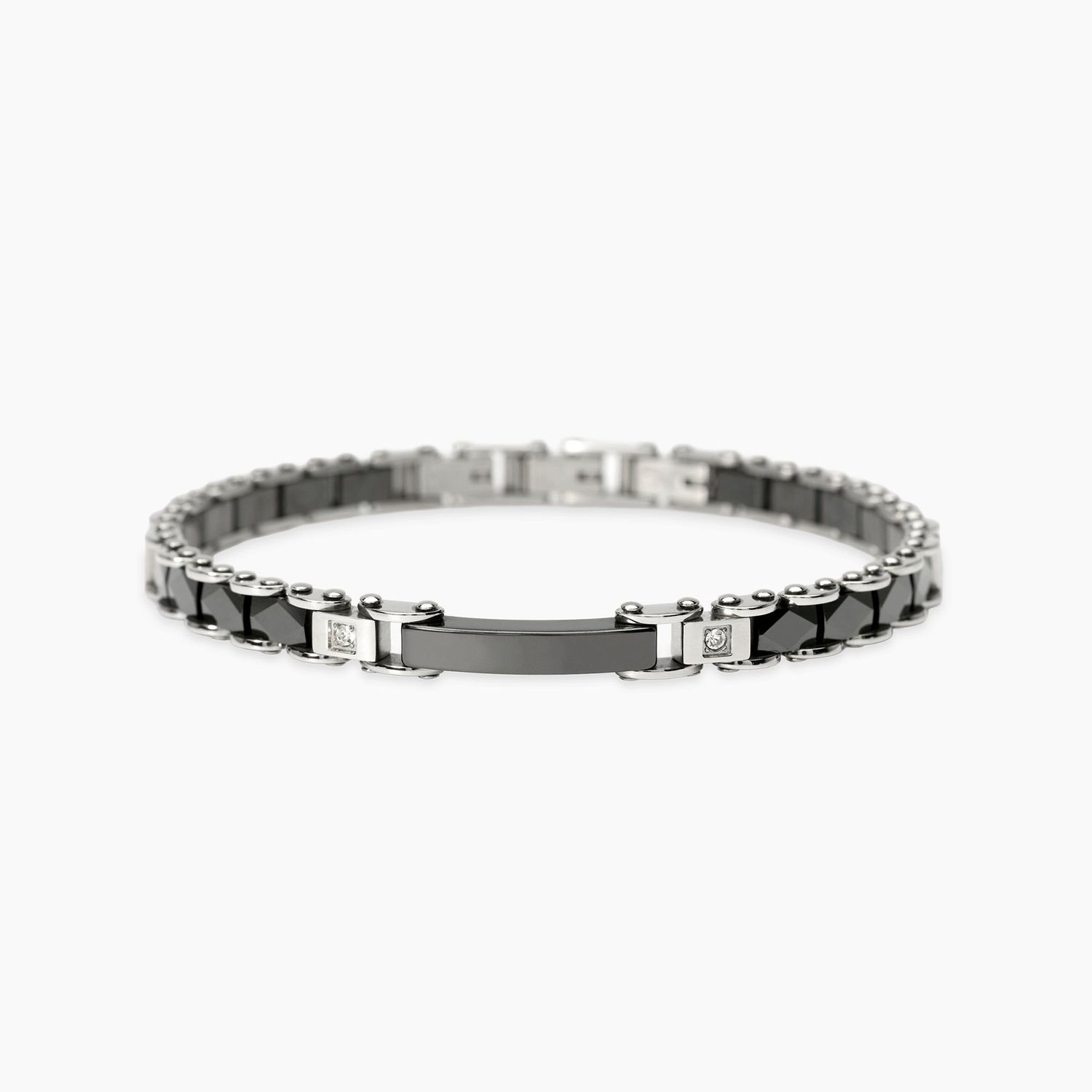 Bracciale in acciaio con ceramica nera e cristalli bianchi STYLE 22 Kidult Style
