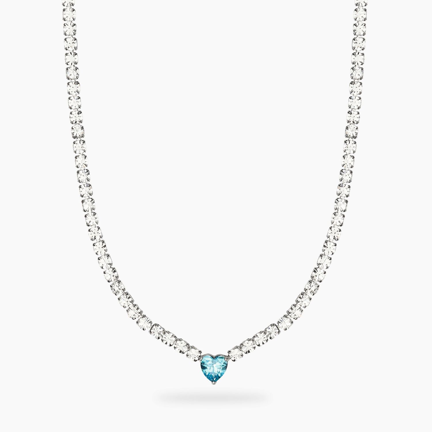 Girocollo tennis con cristalli e cuore azzurro in zircone STYLE 102 Kidult Style Girocollo tennis con cristalli e cuore azzurro in zircone STYLE 102 Kidult Style