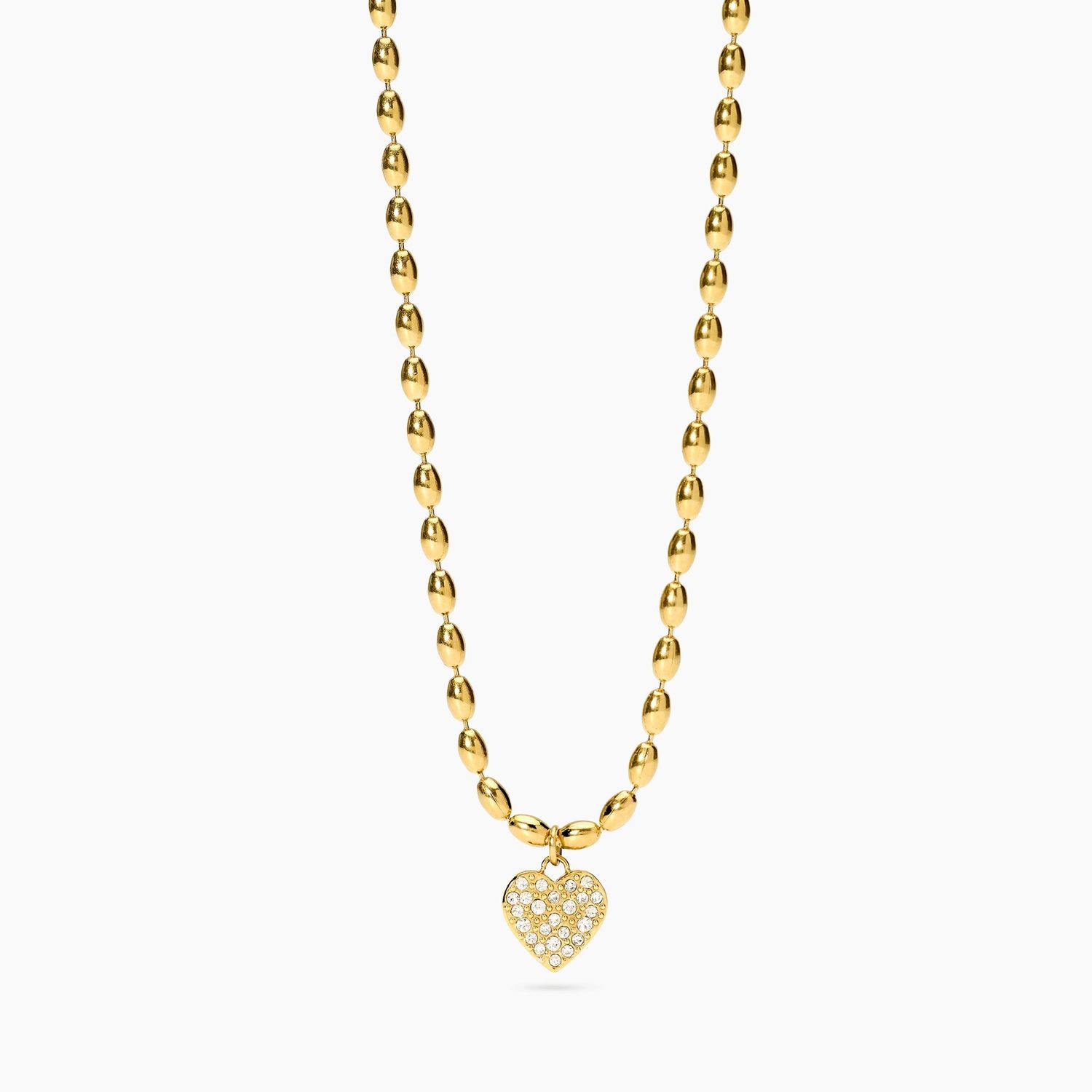 Girocollo in acciaio dorato con catena a palline e cuore in cristalli STYLE 98 Kidult Style Girocollo in acciaio dorato con catena a palline e cuore in cristalli STYLE 98 Kidult Style