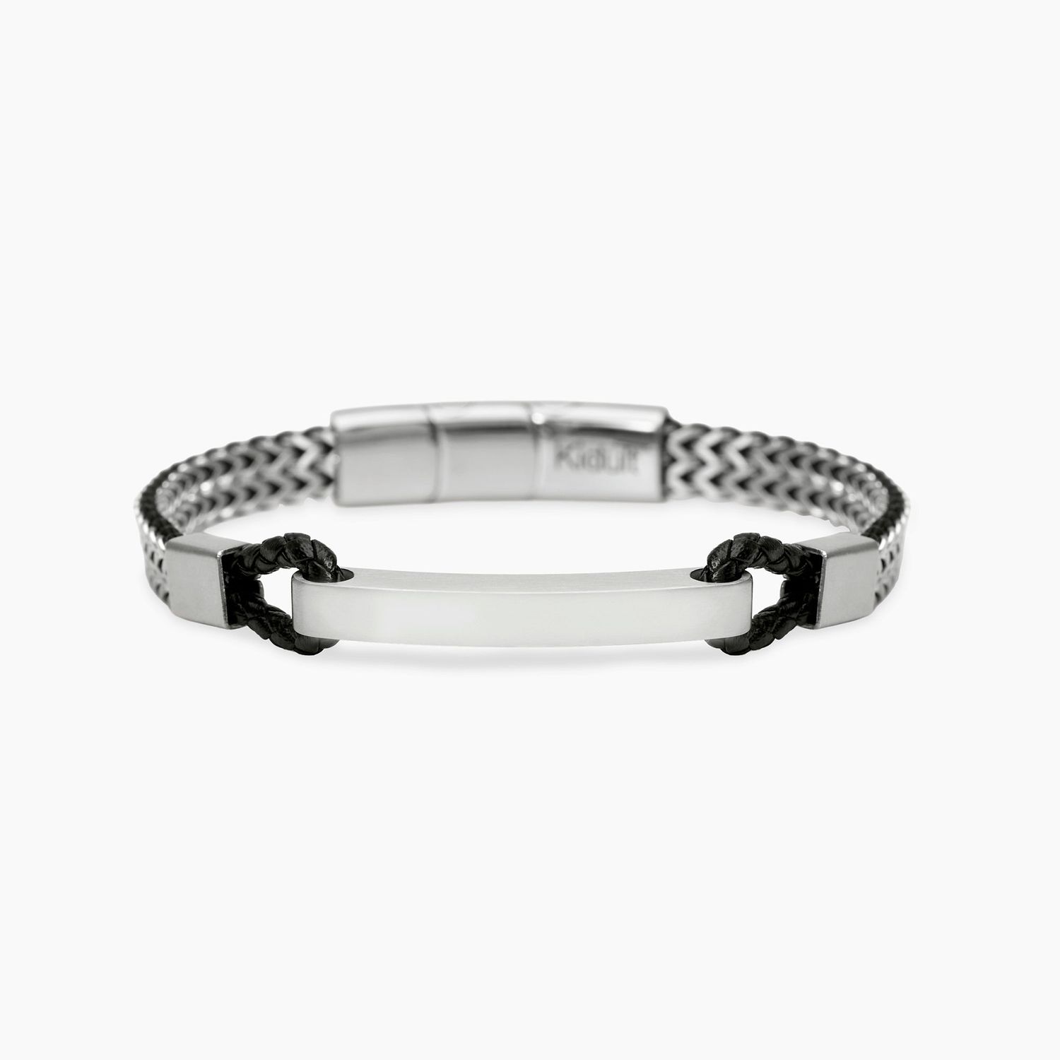 Bracciale uomo in acciaio con catene franco e lab leather nera STYLE 43 Kidult Style
