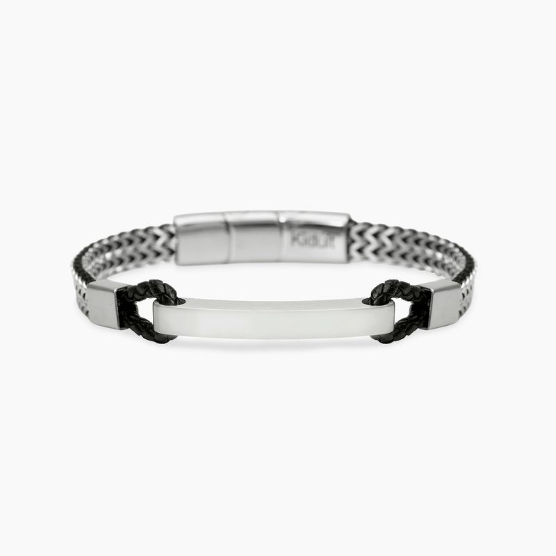 Bracciale uomo in acciaio con catene franco e lab leather nera STYLE 43 Kidult Style