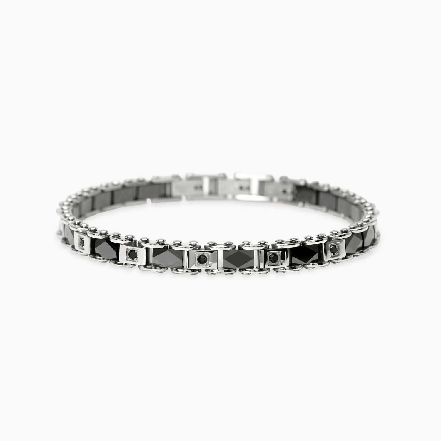 Bracciale uomo in acciaio con ceramica nera e cristalli STYLE 22 Kidult Style