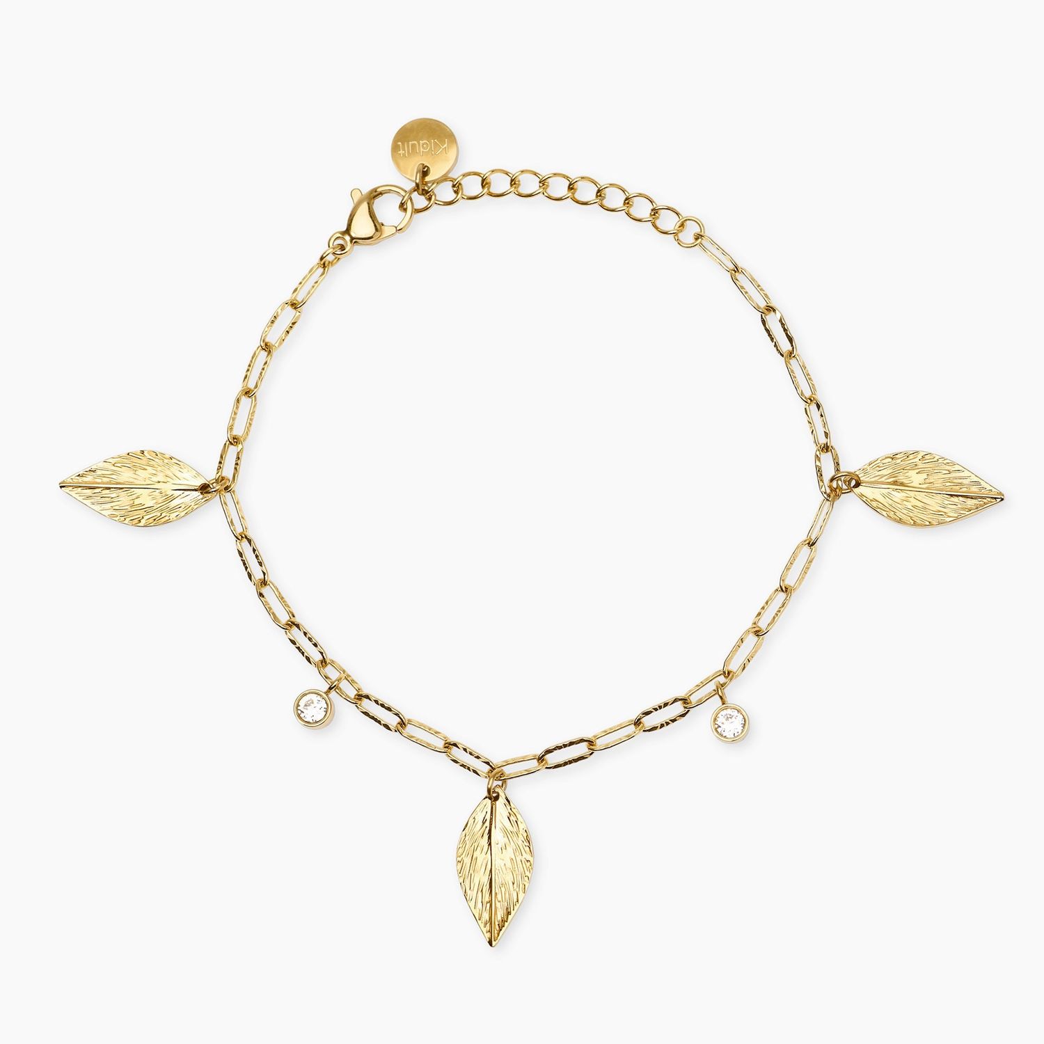 Bracciale in acciaio dorato con catena martellata e ciondoli foglia STYLE 91 Kidult Style