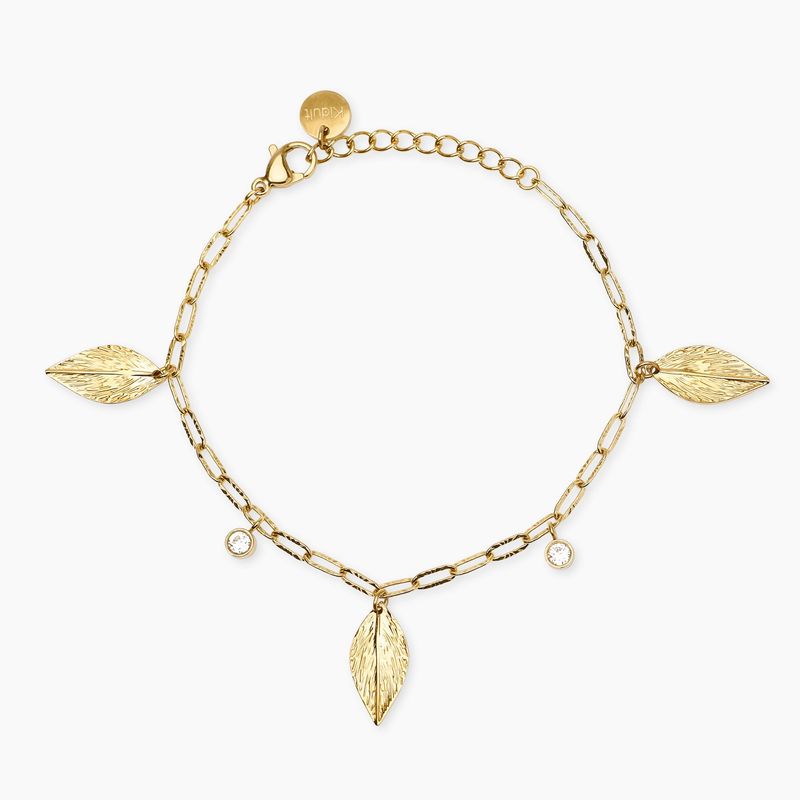 Bracciale in acciaio dorato con catena martellata e ciondoli foglia STYLE 91 Kidult Style