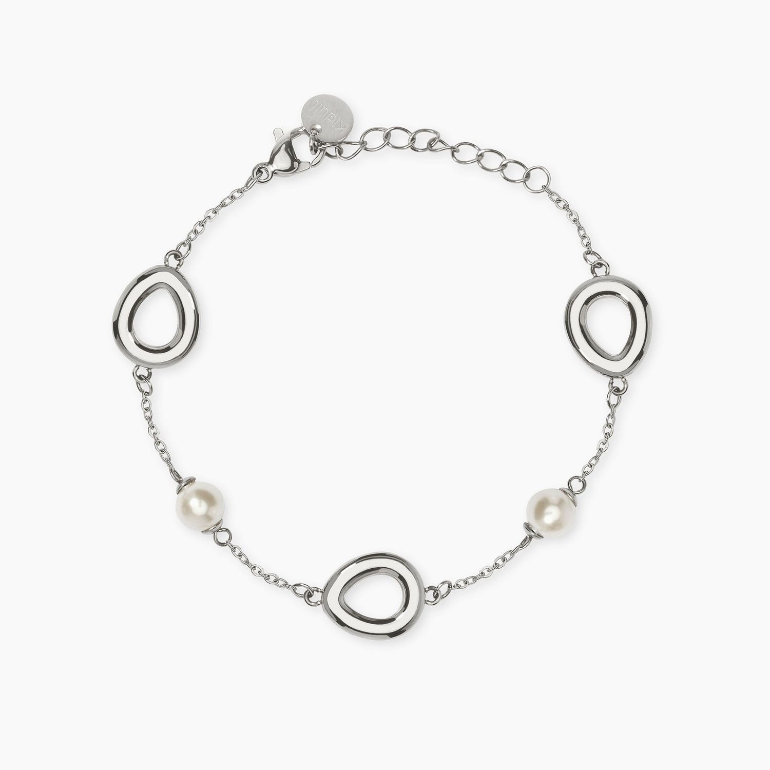 Bracciale in acciaio con catena rolò e perle conchiglia con elementi goccia STYLE 92 Kidult Style