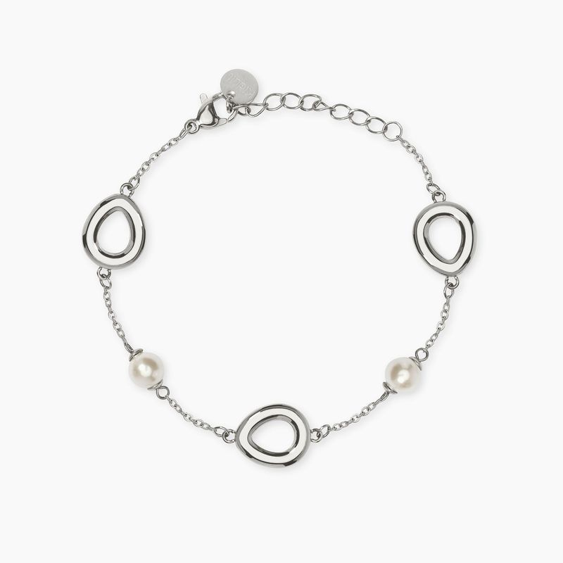 Bracciale in acciaio con catena rolò e perle conchiglia con elementi goccia STYLE 92 Kidult Style