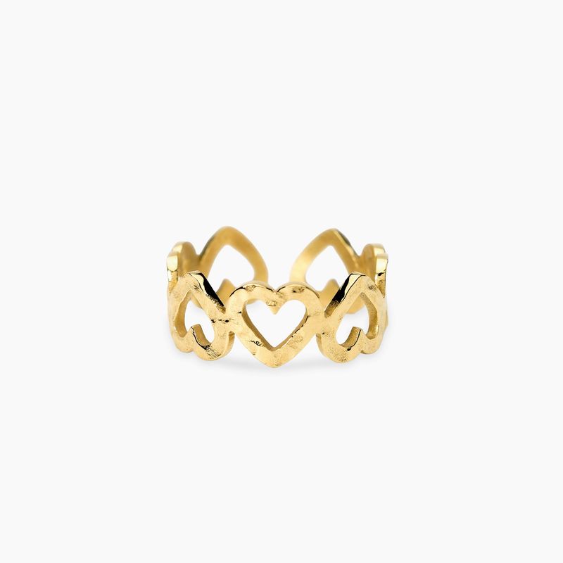 Anello aperto in acciaio dorato con cuori martellati STYLE 103 Kidult Style Anello aperto in acciaio dorato con cuori martellati STYLE 103 Kidult Style