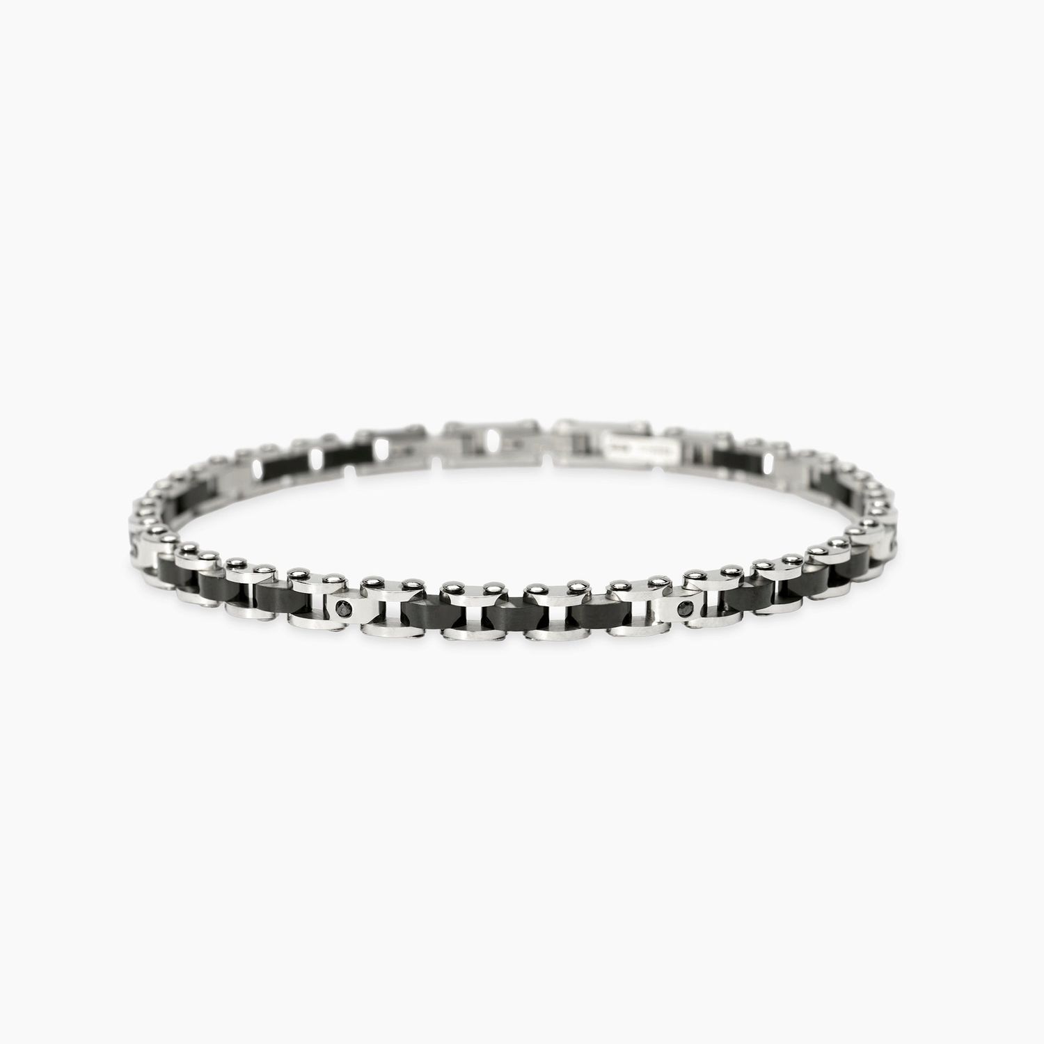 Bracciale uomo in acciaio con elementi lucidi, PVD nero e cristalli neri STYLE 66 Kidult Style