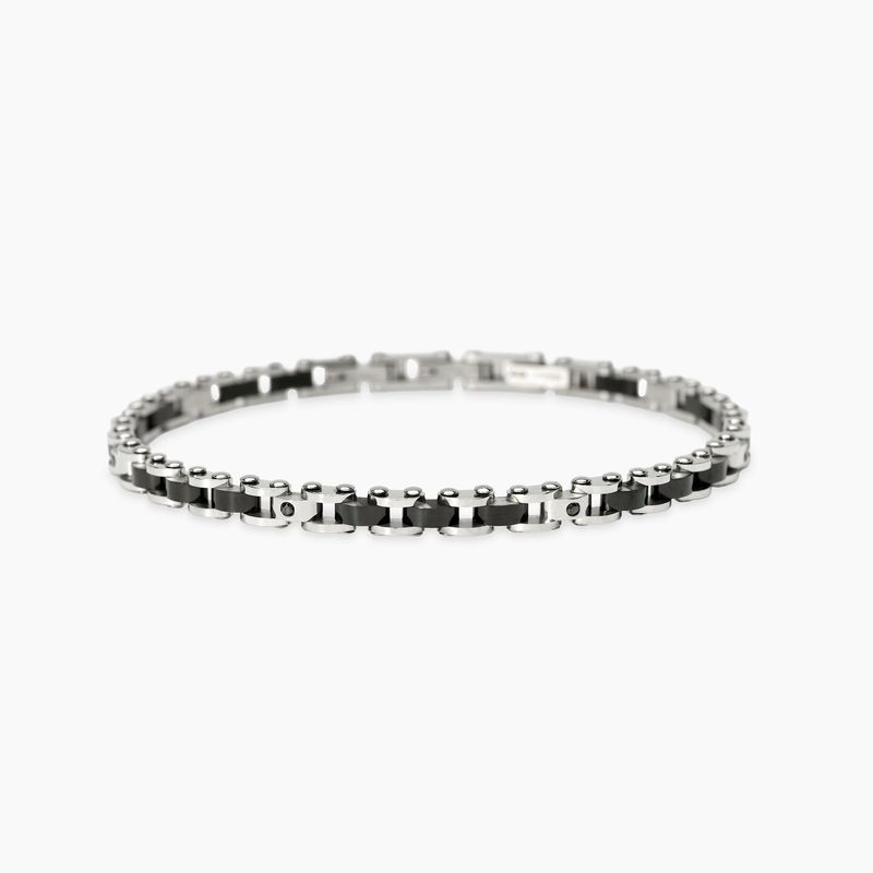 Bracciale uomo in acciaio con elementi lucidi, PVD nero e cristalli neri STYLE 66 Kidult Style