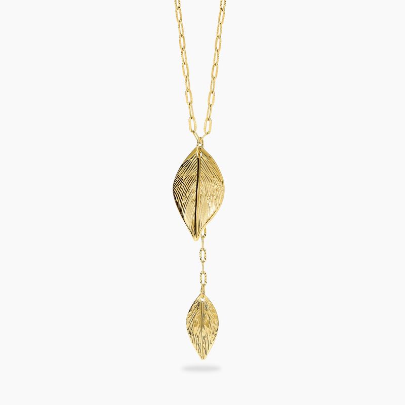 Girocollo in acciaio dorato con catena martellata e pendenti foglia STYLE 91 Kidult Style