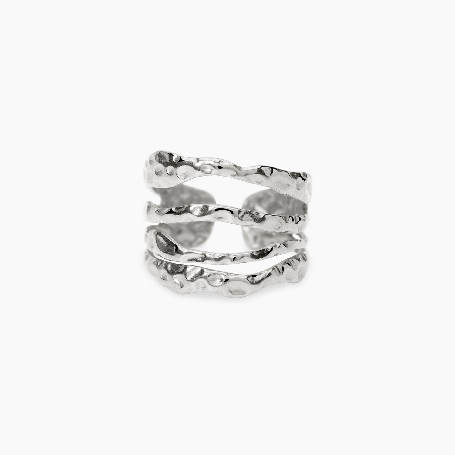 Anello aperto multifilo in acciaio martellato STYLE 104 Kidult Style