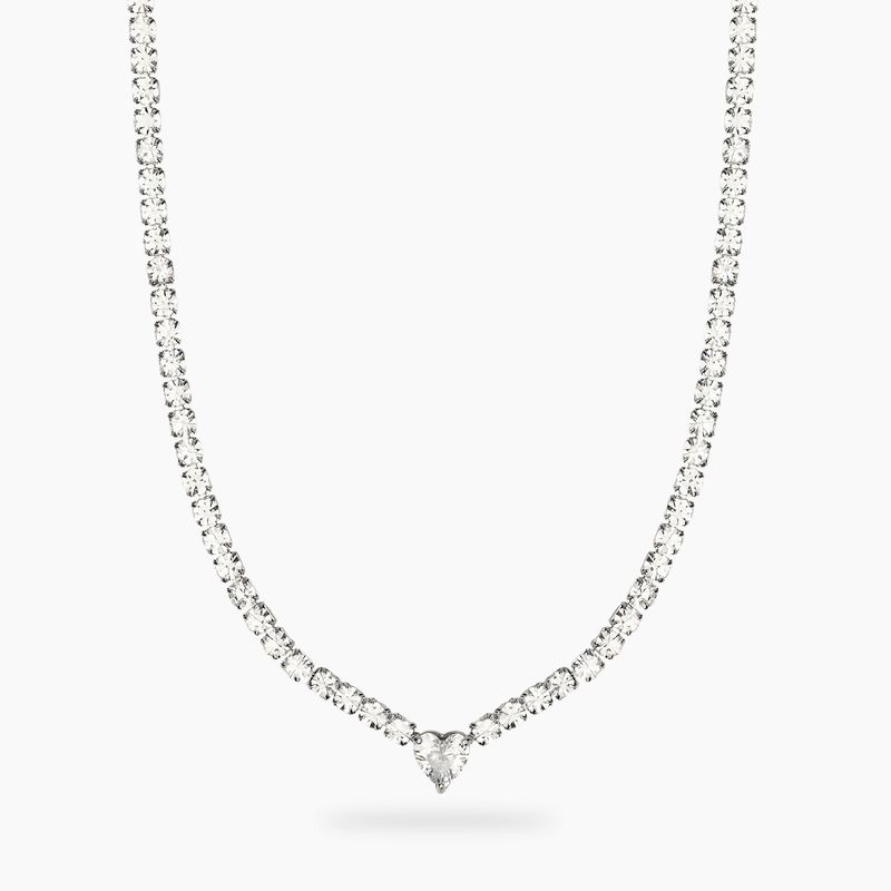 Girocollo tennis in acciaio con zircone a cuore e cristalli STYLE 102 Kidult Style