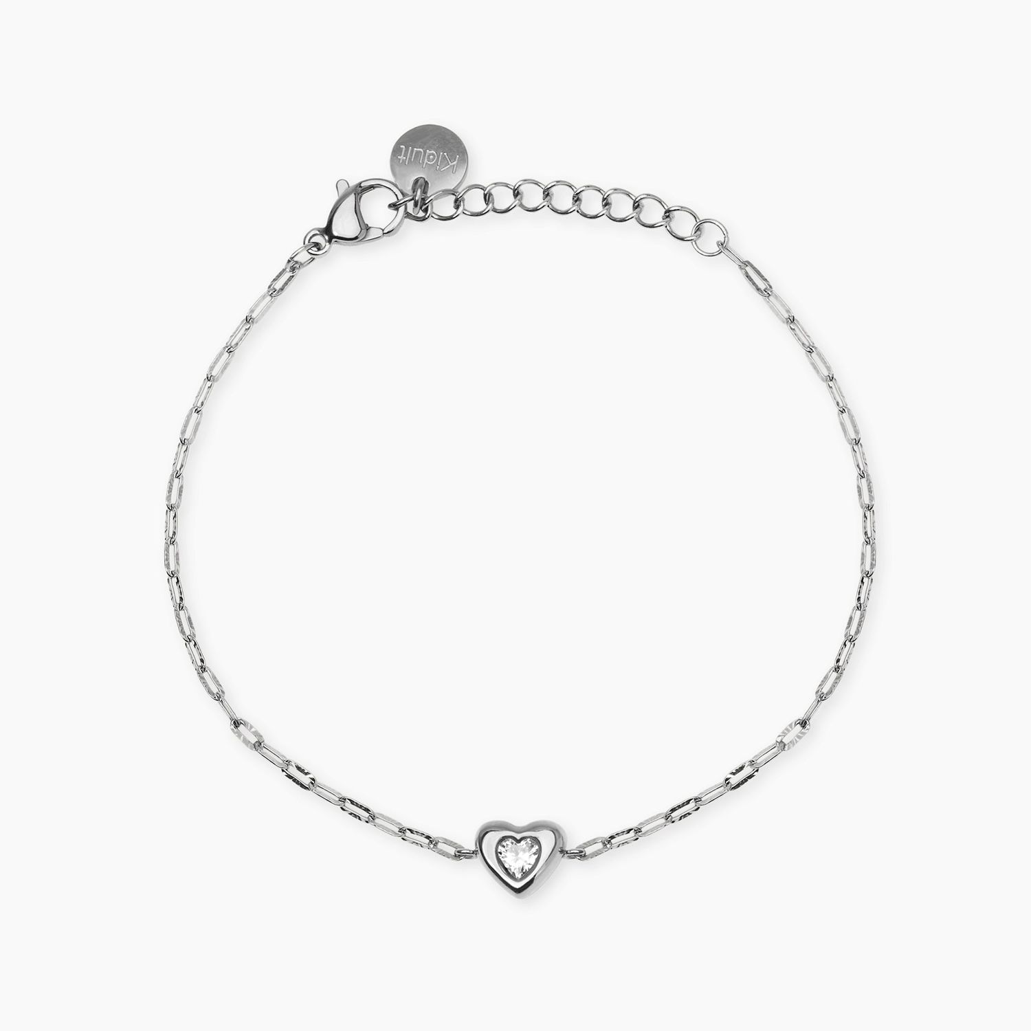 Bracciale in acciaio con catena martellata e cuore con cristallo STYLE 96 Kidult Style