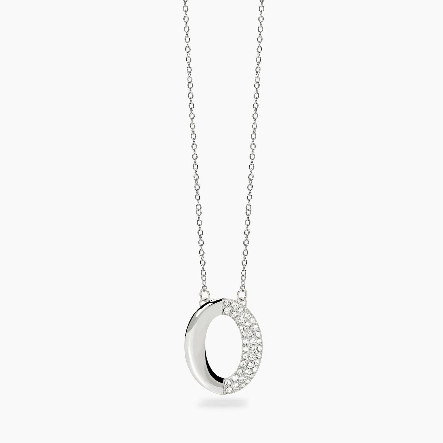 Girocollo in acciaio con catena forzatina e pendente ovale con cristalli STYLE 87 Kidult Style Girocollo in acciaio con catena forzatina e pendente ovale con cristalli STYLE 87 Kidult Style