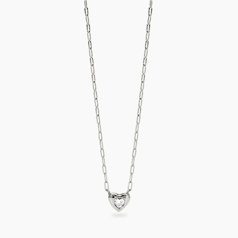 Girocollo in acciaio con catena martellata e cuore con cristallo STYLE 96 Kidult Style