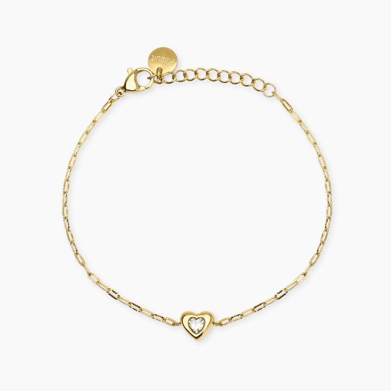 Bracciale in acciaio dorato con catena martellata e cuore con cristallo STYLE 96 Kidult Style