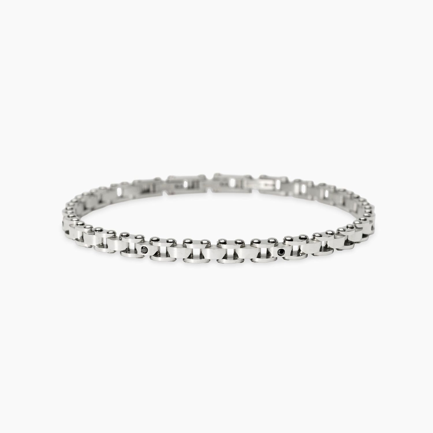 Bracciale uomo in acciaio con elementi imperniati e cristalli neri STYLE 66 Kidult Style