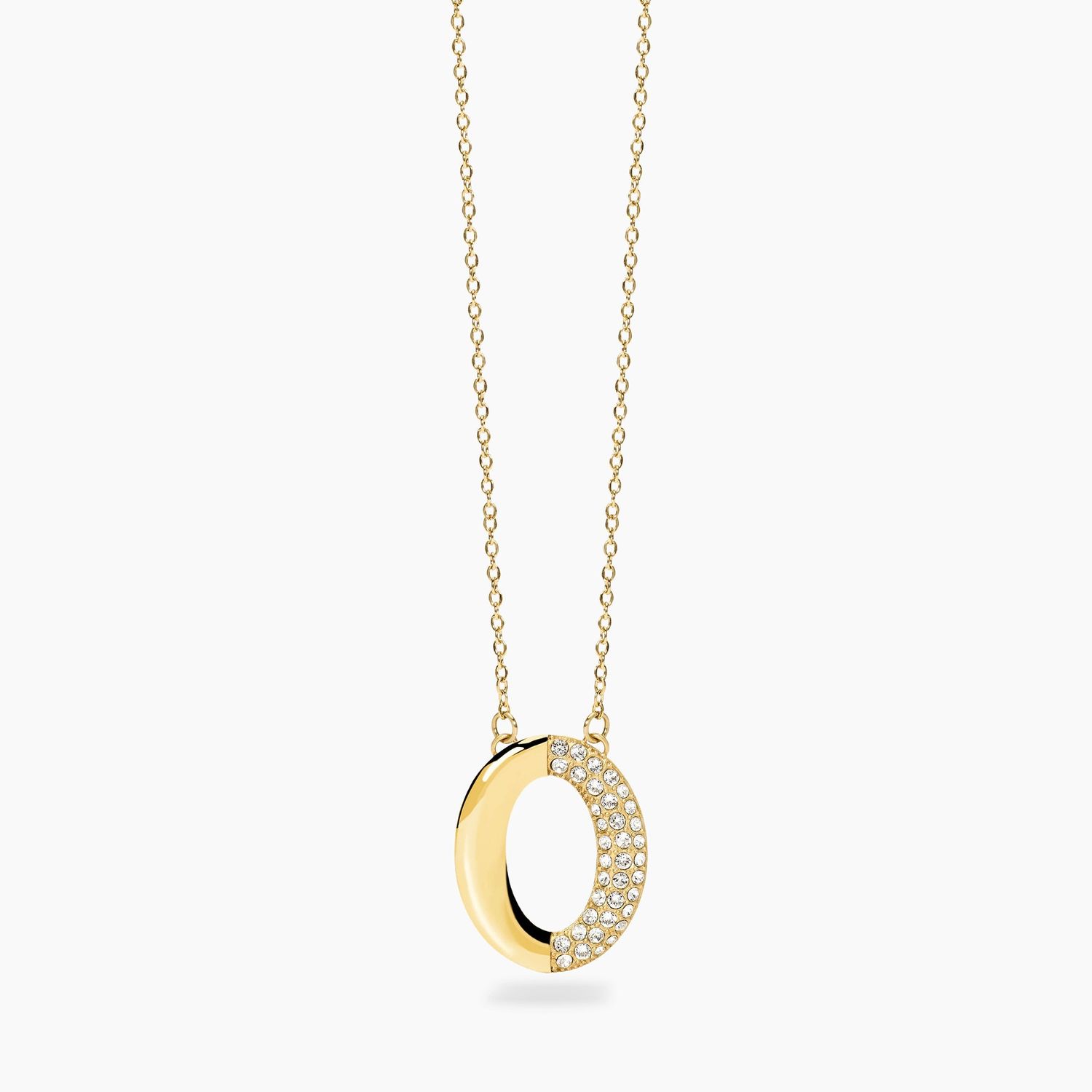 Girocollo in acciaio dorato con catena forzatina e pendente ovale con cristalli STYLE 87 Kidult Style Girocollo in acciaio dorato con catena forzatina e pendente ovale con cristalli STYLE 87 Kidult Style