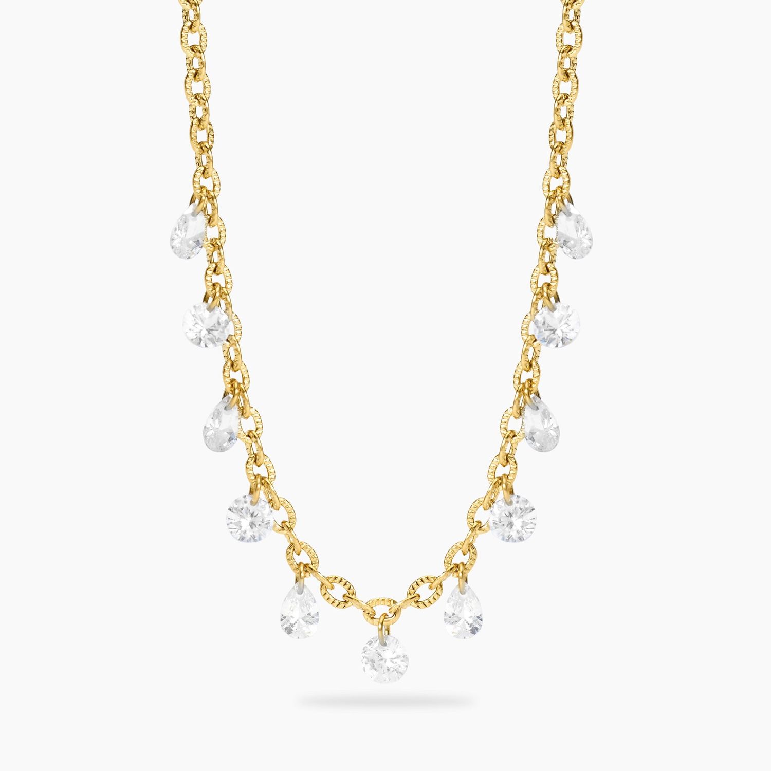Girocollo in acciaio dorato con catena fancy e pendenti glass STYLE 101 Kidult Style Girocollo in acciaio dorato con catena fancy e pendenti glass STYLE 101 Kidult Style