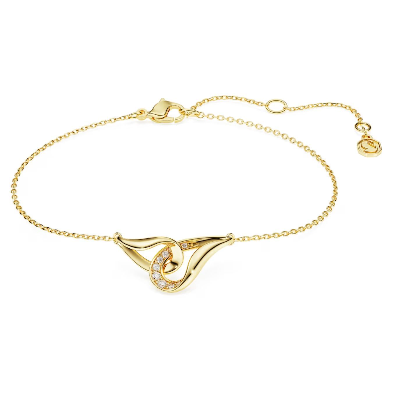 Braccialetto Swarovski Classica Taglio Round, Concatenato, Bianco, Argento Sterling, finitura oro 18K