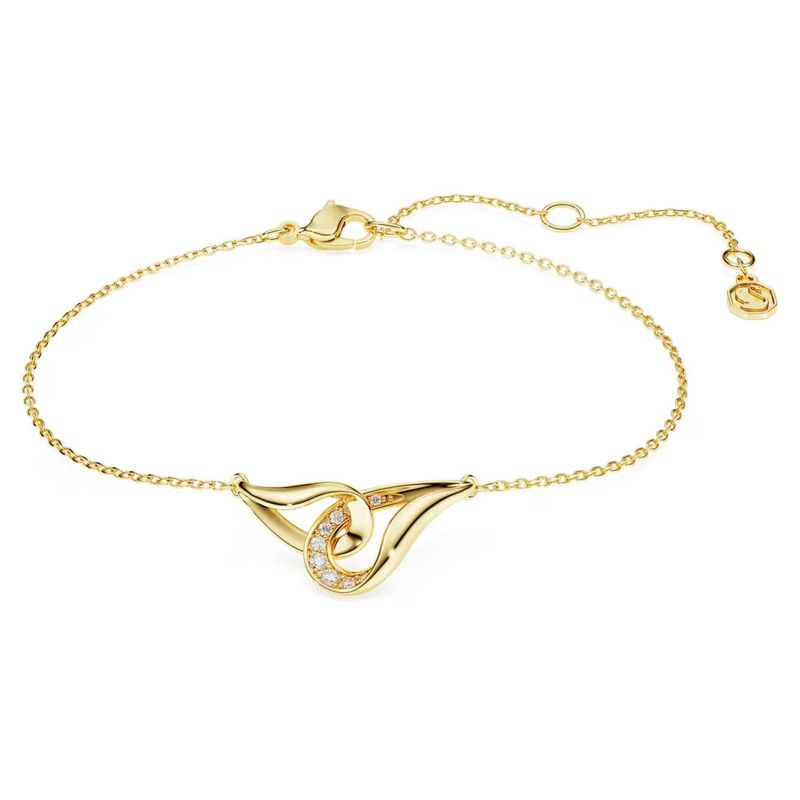 Braccialetto Swarovski Classica Taglio Round, Concatenato, Bianco, Argento Sterling, finitura oro 18K
