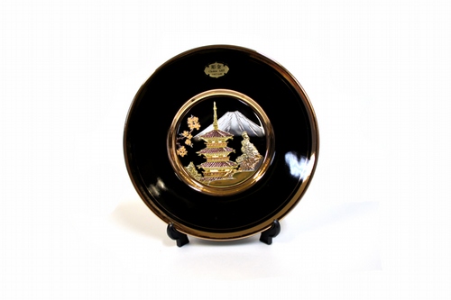 Oriental Bazaar Japanese Chokin Plate - Mt. Fuji and Pagoda