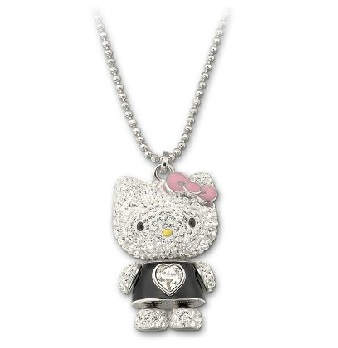 Hello Kitty Swarovsky Black Dress Long Pendant Japan Exclusive Limited Edition