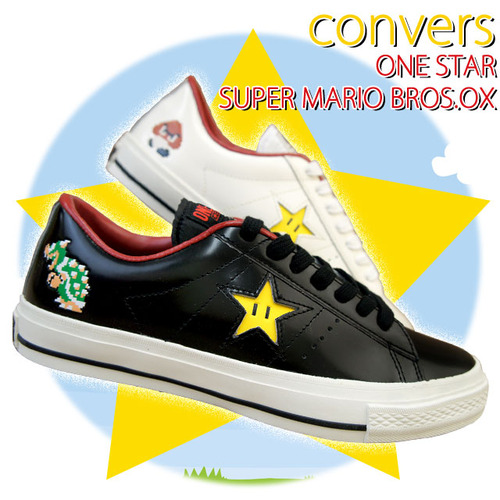 CONVERSE ONE STAR SUPER MARIO BROS OX. SNEAKERS. WHITE / BLACK. Japan Limited Edition.