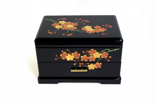 Oriental Bazaar Large Japanese Musical Jewelry Box with Flower Design