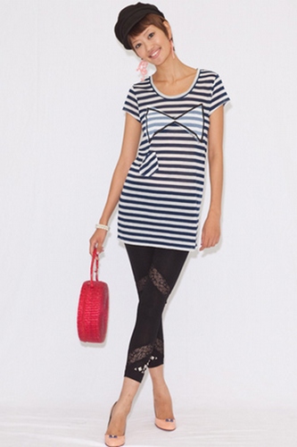BORDER RIBBON T Shirt One Piece Navy. By vingt-neuf29