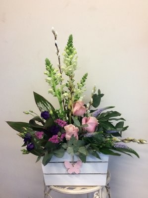 Pretty Wooden Floral Box Arrangement