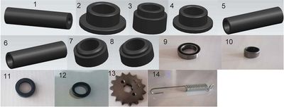 BODY, OTHER COMPONENTS III - ALLOY/METAL  SR-E8 PRO  (Sleeves, Bushings, Sprocket, spring, etc..)