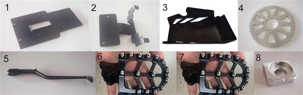 BODY COMPONENTS II - ALLOY/METAL  SR-E8 PRO (Foot Rest, Rear Drive Sprocket, etc..)