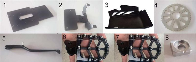 BODY COMPONENTS II - ALLOY/METAL  SR-E8 PRO (Foot Rest, Rear Drive Sprocket, etc..)