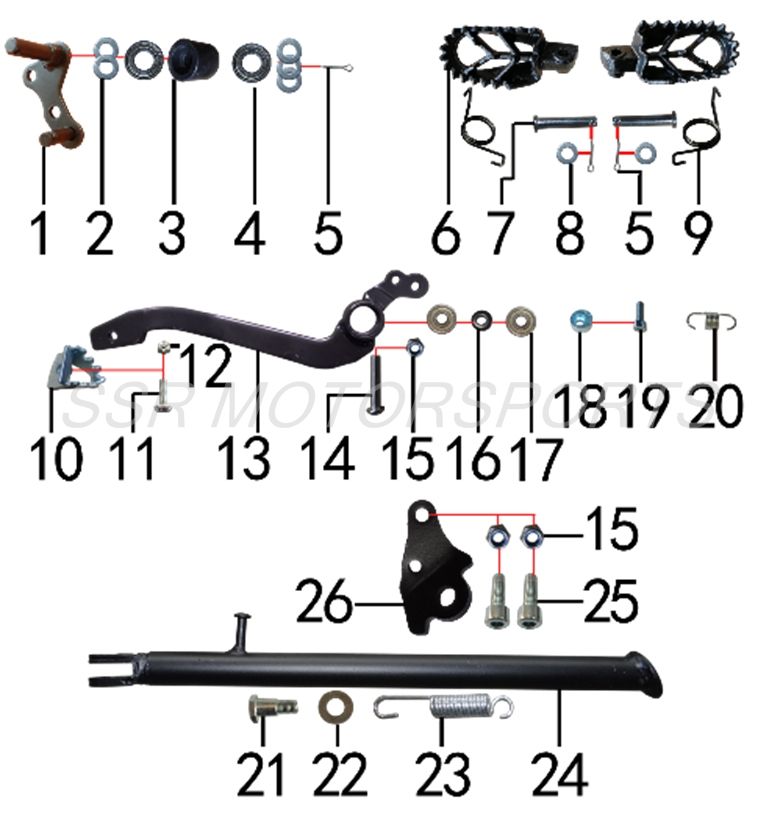 FOOTPEGS &amp; SIDE STAND ASSY XD150 2025-26