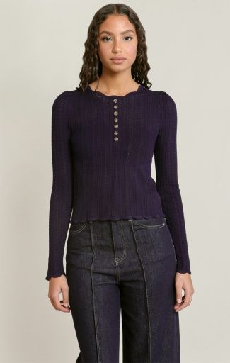 Henley Sweater Top, Colour: NAVY, Size: XS