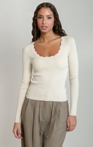 Scallop Neckline Sweater Top