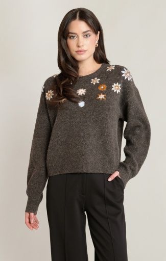 Embroidered Flower Sweater