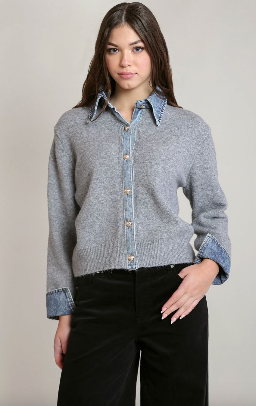 Denim Trim Sweater Shirt