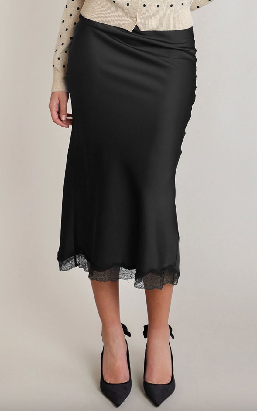 Satin Lace Skirt, Colour: Black, Size: XS