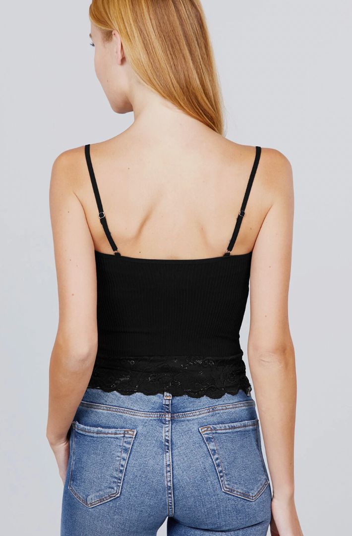 V-Neck Ribbed Lace Cami